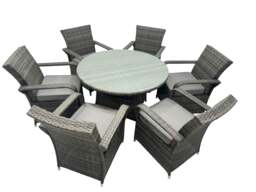Rackhams 6 Seater Rattan Garden Furniture Set with Round Dining Table and 6 Arm Chairs - Dark Grey - thumbnail 2