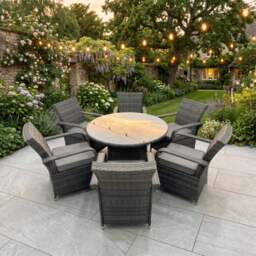 Rackhams 6 Seater Rattan Garden Furniture Set with Round Dining Table and 6 Arm Chairs - Dark Grey