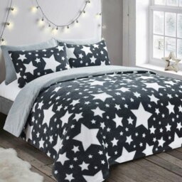 Rackhams Galaxy Teddy Fluffy and Warm Fleece Duvet Cover Set - Grey - Single - thumbnail 1