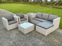 Rackhams 6 Seat Light Grey Lounge Outdoor PE Rattan Garden Furniture Set Wicker Sofa Set Square Coffee Table Armchair - thumbnail 3