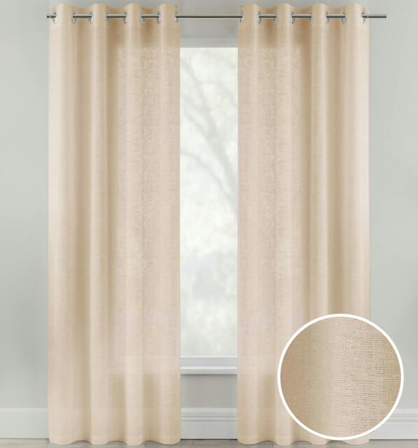 "Rackhams Linen Look Sheer Voile Panel Pair with Eyelet Header - Ideal for Living Rooms & Bedrooms - Natural - 55"" (140cm) Width x 90"" (229cm) Drop" - image 1