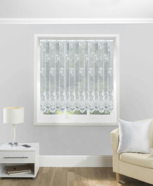 "Rackhams Traditional Floral Heavy Lace Sheer Net Curtain Panel - White - 48"" (122cm) - 197"" (500cm)"