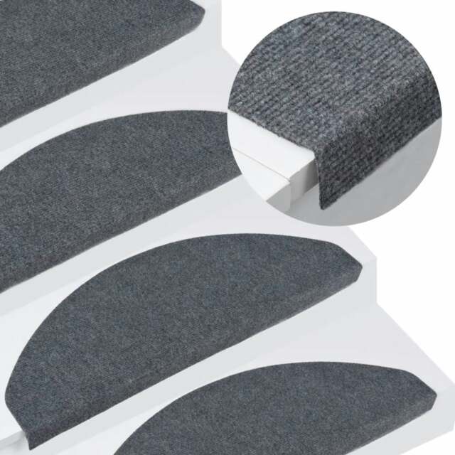 Rackhams Stair Mats Self-adhesive 15 pcs 65x22.5x3.5 cm Grey