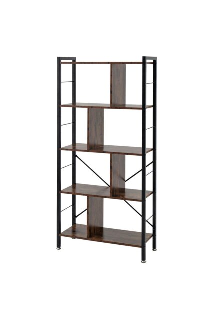 Rackhams Industrial Style 5 Tier Bookcase Metal Frame - Brown - image 1
