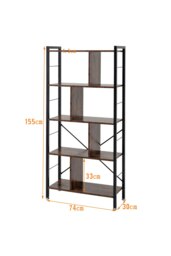 Rackhams Industrial Style 5 Tier Bookcase Metal Frame - Brown - thumbnail 6