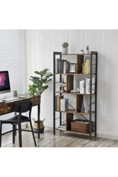 Rackhams Industrial Style 5 Tier Bookcase Metal Frame - Brown - thumbnail 2