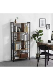 Rackhams Industrial Style 5 Tier Bookcase Metal Frame - Brown - thumbnail 3