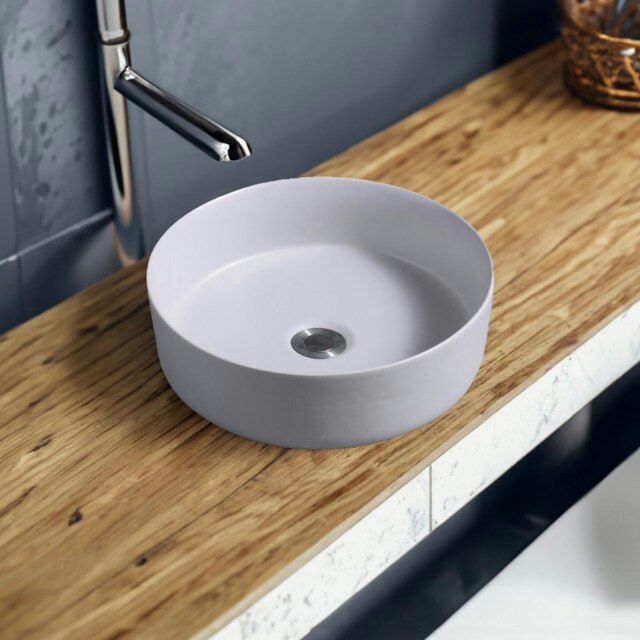 Rackhams 7844 Ceramic Vert Round Countertop Basin in Cement - Cement - Ceramic - One Size - image 1