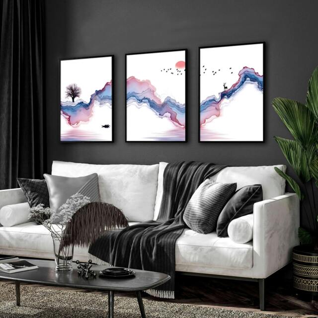 Rackhams Japanese landscape paintings - set of 3 framed wall art - A2 16.54 x 23.39 in / 42 x 59.4 cm - Matte Museum Quality Art Paper 290 gsm - Unframed