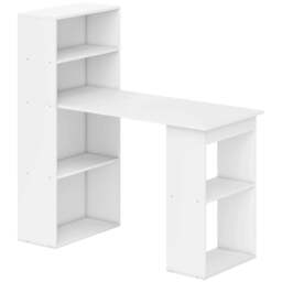 Rackhams 120cm Computer Desk, Wooden PC Laptop Table with 6-Tier Storage Bookshelves, Home Office Working Study Desk, Writing Workstation, White - thumbnail 1