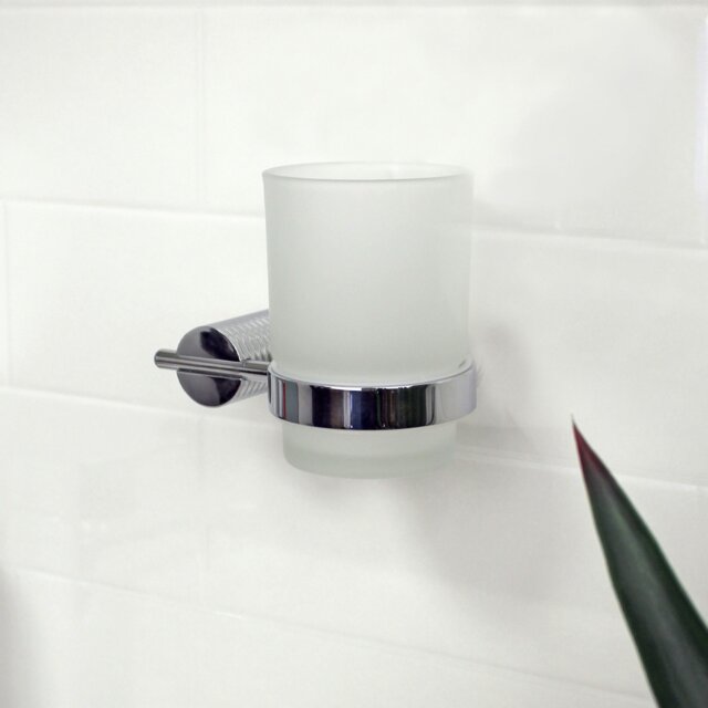 Rackhams Vitality Chrome Stainless Steel & Frosted Glass Wall Mounted Toothbrush Holder - image 1