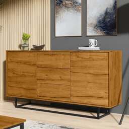 Rackhams Striking 140cm Loft Retro Industrial Sideboard Vintage Oak TV Unit Cabinet Cupboard - 140 cm  - Oak Matt Body & Oak Matt Fronts -  MDF/Chipboard - thumbnail 4