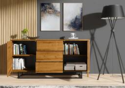 Rackhams Striking 140cm Loft Retro Industrial Sideboard Vintage Oak TV Unit Cabinet Cupboard - 140 cm  - Oak Matt Body & Oak Matt Fronts -  MDF/Chipboard - thumbnail 6