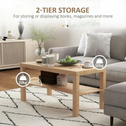 Rackhams Coffee Table with Storage Shelf, Rectangular Centre Table, Natural - 45 - Coffee table - Not applicable - thumbnail 5