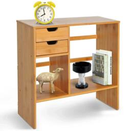 Rackhams Desk Organiser Compartments Desktop Bookshelf Stationery Storage Shelf Document File Holder with 2 Drawers 2-way Reversed Use Bamboo - thumbnail 4