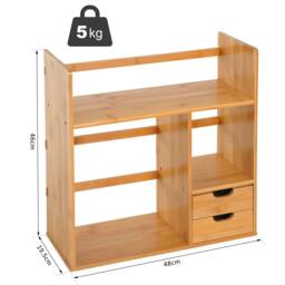 Rackhams Desk Organiser Compartments Desktop Bookshelf Stationery Storage Shelf Document File Holder with 2 Drawers 2-way Reversed Use Bamboo - thumbnail 3