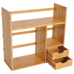 Rackhams Desk Organiser Compartments Desktop Bookshelf Stationery Storage Shelf Document File Holder with 2 Drawers 2-way Reversed Use Bamboo - thumbnail 6
