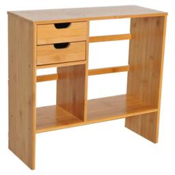 Rackhams Desk Organiser Compartments Desktop Bookshelf Stationery Storage Shelf Document File Holder with 2 Drawers 2-way Reversed Use Bamboo - thumbnail 5
