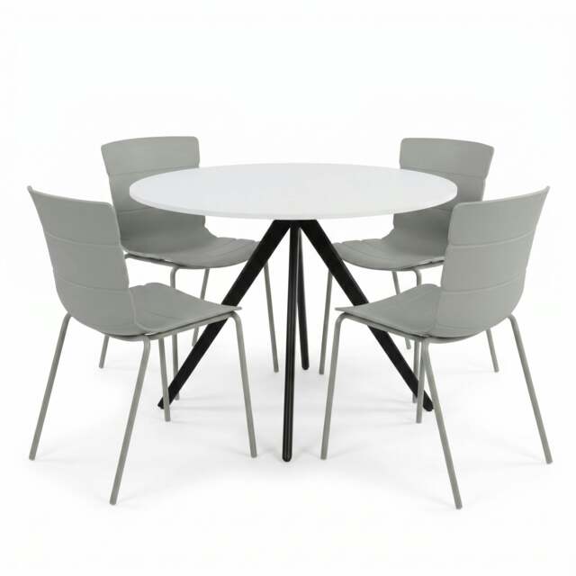 Rackhams Aspen Dining Set - White Round Table & 4 Bali Dining Chairs - Grey - image 1