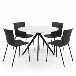 Rackhams Aspen Dining Set - White Round Table & 4 Bali Dining Chairs - Grey - thumbnail 2