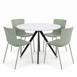 Rackhams Aspen Dining Set - White Round Table & 4 Bali Dining Chairs - Grey - thumbnail 3