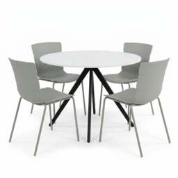 Rackhams Aspen Dining Set - White Round Table & 4 Bali Dining Chairs - Grey