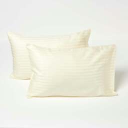 Rackhams Silky 330 TC Egyptian Cotton Satin Stripe Kids' Pillowcases – 40 x 60 cm, 2 Pack - Yellow