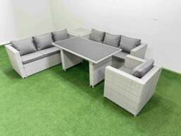 Rackhams Patio Garden Furniture Sets with Black Glass Top Dining Table 3 Seater Sofa Armchair Side Table Light Grey - thumbnail 2