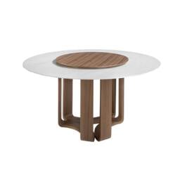 Rackhams Round porcelain marble and walnut dining table 1137 - thumbnail 2