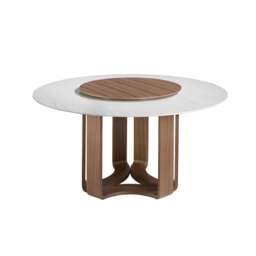 Rackhams Round porcelain marble and walnut dining table 1137 - thumbnail 3