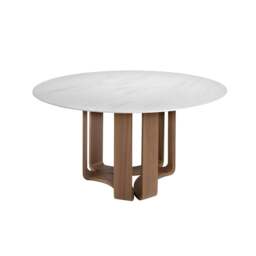 Rackhams Round porcelain marble and walnut dining table 1137 - thumbnail 6