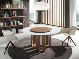 Rackhams Round porcelain marble and walnut dining table 1137 - thumbnail 1