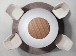 Rackhams Round porcelain marble and walnut dining table 1137 - thumbnail 4