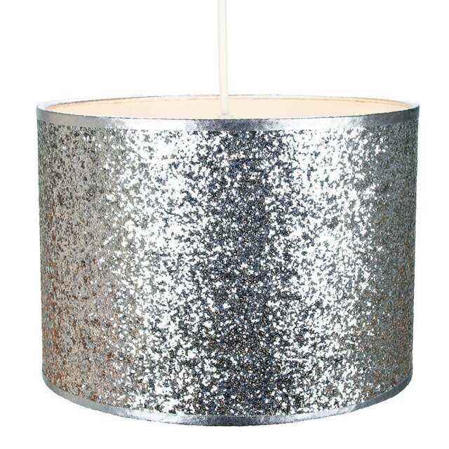 Rackhams Modern and Designer Bright Silver Glitter Fabric Pendant/Lamp Shade 25cm Wide - image 1