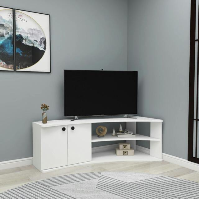 "Rackhams Corner TV Stand Reversible Entertainment Center for TVs up to 60""-Dion - White" - image 1