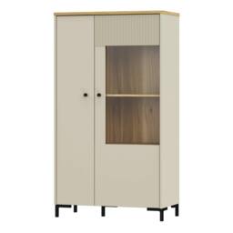 Rackhams Bixbite Display Cabinet with Fluted Detail, Doors & Open Shelving in Mauvella Oak and Sand - W 83.1 X  H 149.4 X  D 41.9cm - 1 - Manufactured Wood - thumbnail 4