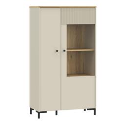 Rackhams Bixbite Display Cabinet with Fluted Detail, Doors & Open Shelving in Mauvella Oak and Sand - W 83.1 X  H 149.4 X  D 41.9cm - 1 - Manufactured Wood - thumbnail 2