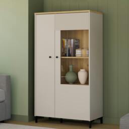 Rackhams Bixbite Display Cabinet with Fluted Detail, Doors & Open Shelving in Mauvella Oak and Sand - W 83.1 X  H 149.4 X  D 41.9cm - 1 - Manufactured Wood