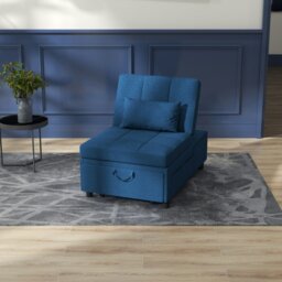 Rackhams Folding Sofa Bed Adjustable Single Sleeper w/ Pillow - Blue - Eucalyptus Wood - 1 Seater - thumbnail 1