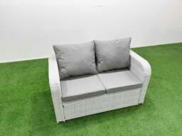Rackhams Rattan Outdoor Table Reclining Chair Sofa Set with 2 Big Stools Light Grey 8 Seater - thumbnail 4