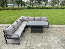 Rackhams 7 Seater Aluminium Garden Furniture Set with Adjustable Rising Dining Table & Corner Sofa - Dark Grey - thumbnail 2