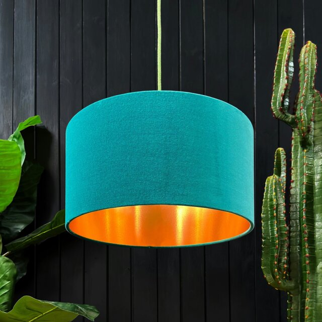 "Rackhams Jade Velvet Lampshade With Copper Foil Lining - 25cm Diameter x 25cm Height / (10"" x 10"")" - image 1