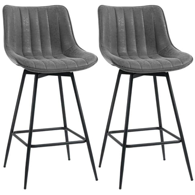 Rackhams Set of 2 PU Leather Swivel Bar Stools - Grey
