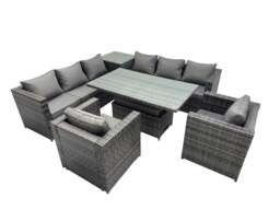 Rackhams 8 Seater Outdoor Corner Sofa Height Adjustable Rising Lifting Table Set Garden Rattan Furniture Set with Side Table Dark Grey - thumbnail 2