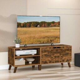 Rackhams 140CM Wide TV Stand Cabinet With Shelves Rustic Brown