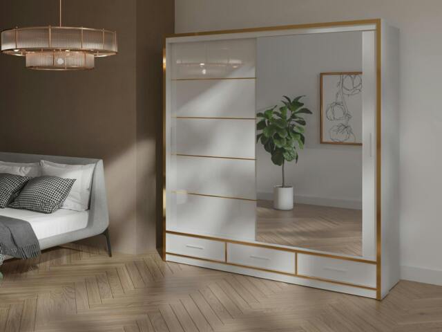 Rackhams Race to Road Stylish Bedroom Sliding Wardrobe with LED Light - Ample Storage Space and Sleek Design comes in White & Black and Width 205cm/256cm. - 205cm - White - image 1