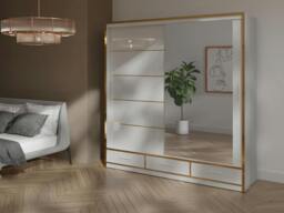 Rackhams Race to Road Stylish Bedroom Sliding Wardrobe with LED Light - Ample Storage Space and Sleek Design comes in White & Black and Width 205cm/256cm. - 205cm - White - thumbnail 1