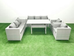 Rackhams Rattan Garden Furniture Set Outdoor 8 Seater Patio Dinin g Sofa Sets with Dining Table 2 Chairs Side Table Light Grey Mixed - thumbnail 2