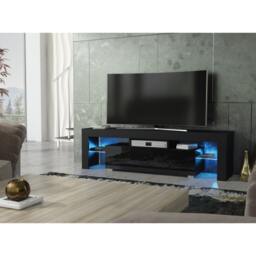 Rackhams 160cm TV Unit – Modern TV Stand Cabinet with Black High Gloss and Free LED - 160 cm - 1 - Black Matt Body & Black Gloss Doors - thumbnail 4