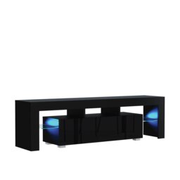 Rackhams 160cm TV Unit – Modern TV Stand Cabinet with Black High Gloss and Free LED - 160 cm - 1 - Black Matt Body & Black Gloss Doors - thumbnail 6